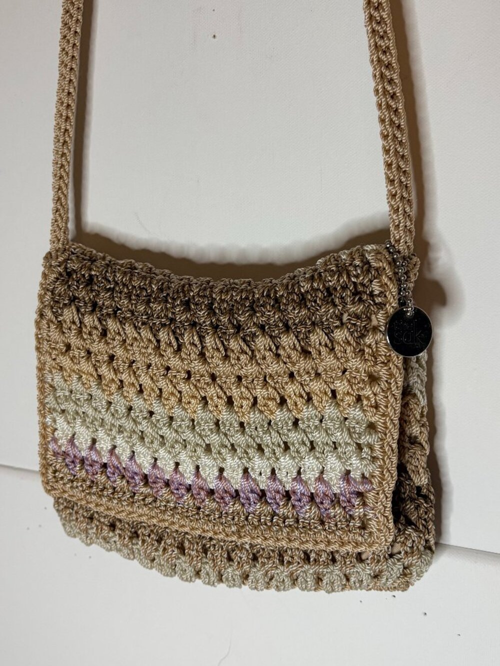 The Sak Crochet Crossbody Bag in Beige, Cream & Lavender Accent